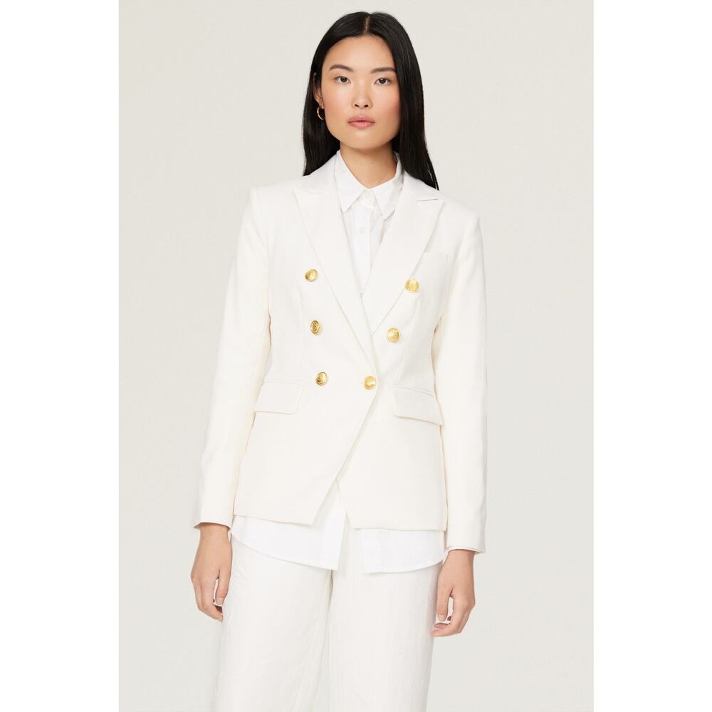 Rag & Bone Preston Ivory Gold Button Double Breasted Wool Blazer Jacket Size 2